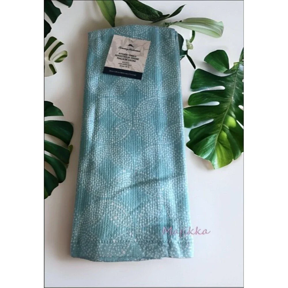 Tommy Bahama Kitchen Dish Towels Beach Summer House Aqua Blue Cotton Set of 2